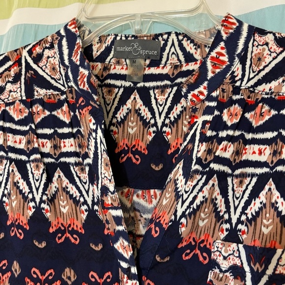 Market & Spruce Women's Patterned Top Blue, Cream, and Pink Sz Medium - Picture 5 of 9